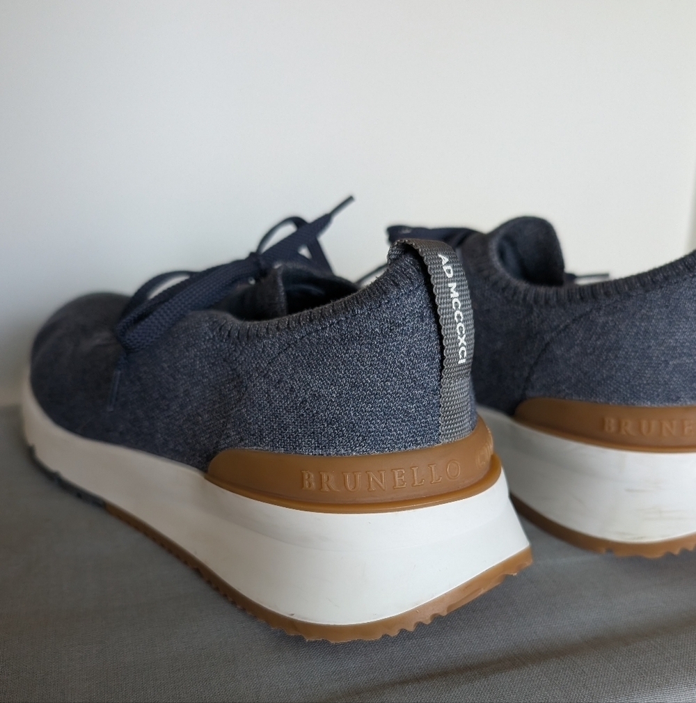 Brunello Cucinelli Blue Melange Knit Runners 45 - Picture 6 of 10